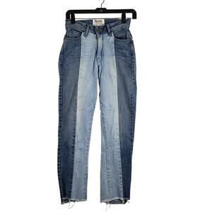 Revice Women's 24 Straight Leg Colorblock Blue‎ Jeans Raw Hem Denim Statement